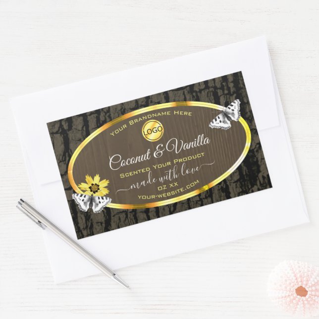 Wood Grain Dark Brown Gold Product Labels Add Logo (Envelope)
