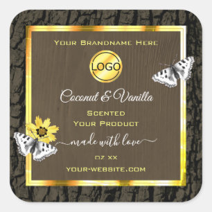 Wood Grain Dark Brown Gold Product Labels Add Logo