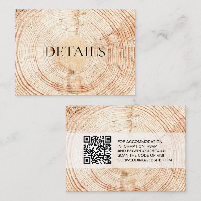 Wood Grain Details QR code Template Rustic Wedding (Front/Back)