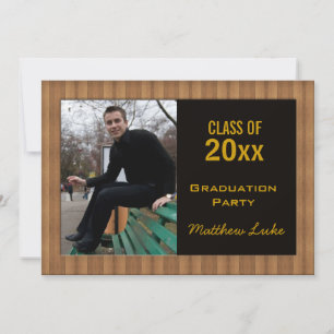 Wood Grain Graduation Party Photo Invitation
