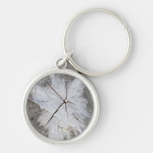 Wood Grain Grey Pine Tree Stump Photo Art 2 Keychain