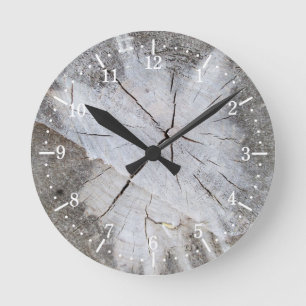 Wood Grain Grey Pine Tree Stump Photo Art 2 Round Clock