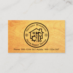 Wood Grain Handyman Tools Circle Board Business Card