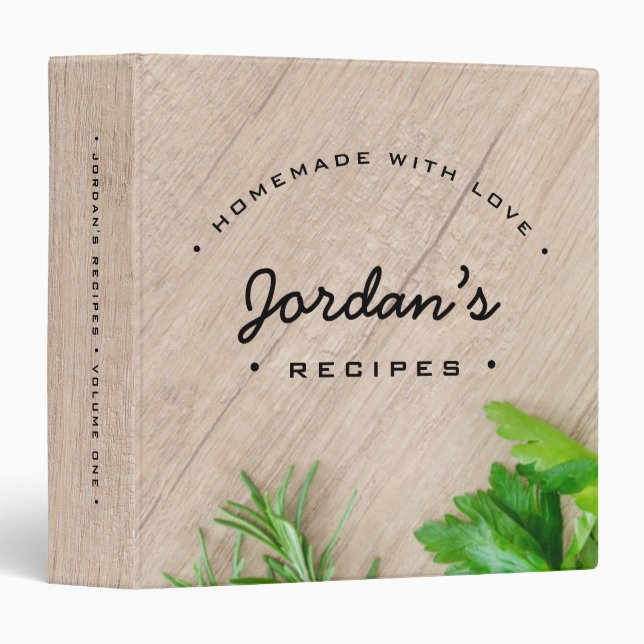 Wood Grain Homemade with love Custom Recipe Binder (Front/Spine)