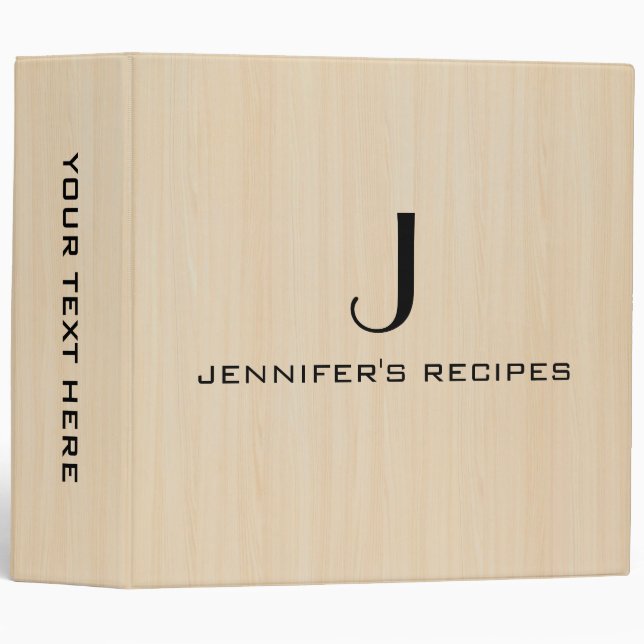Wood Grain Kitchen Cooking Monogram Binder (Front/Spine)
