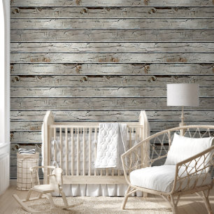 Wood grain limewash white brown horizontal pattern wallpaper