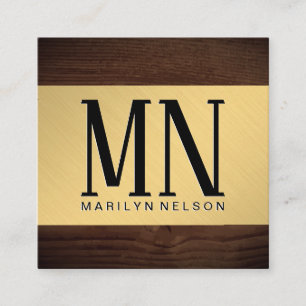 Wood Grain Metallic Monogram Square Business Card