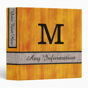 Wood Grain Monogram Modern Burlap #3 Binder