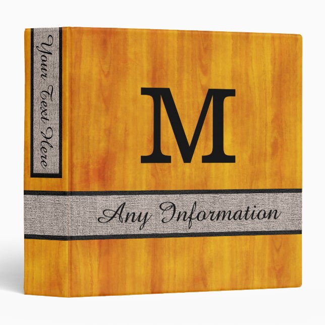 Wood Grain Monogram Modern Burlap #3 Binder (Front/Spine)