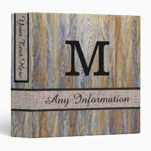 Wood Grain Monogram Modern Burlap #4 Binder
