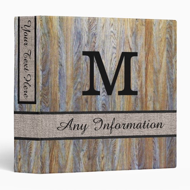 Wood Grain Monogram Modern Burlap #4 Binder (Front/Spine)