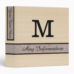 Wood Grain Monogram Modern Burlap Binder