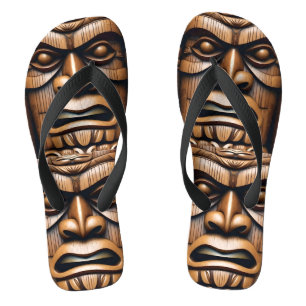 Wood Grain New Zealand Tiki,  Flip Flops