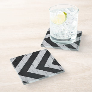 Wood Grain Painted Black and White Pattern Glass Coaster