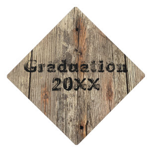 WOOD GRAIN PATTERN PHOTO GRADUATION CAP TOPPER