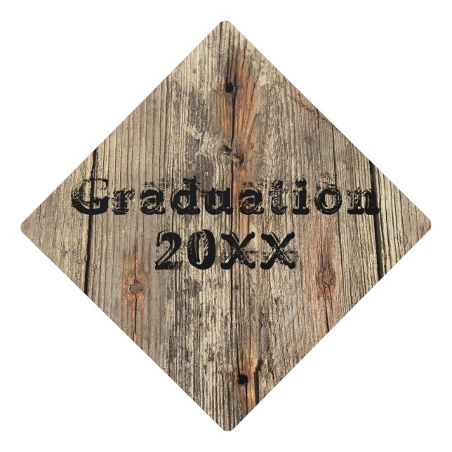 WOOD GRAIN PATTERN PHOTO GRADUATION CAP TOPPER (Front)