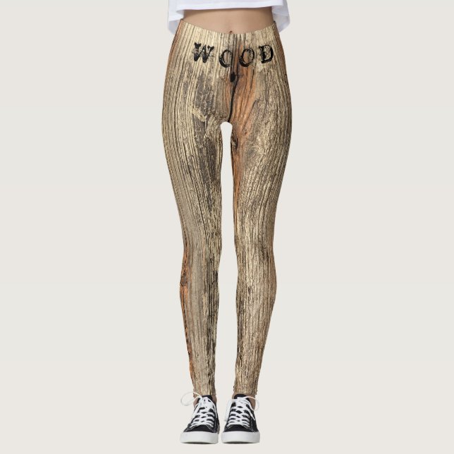 WOOD GRAIN PATTERN PHOTO LEGGINGS (Front)