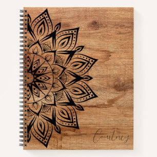 Wood Grain Personalized Mandala Spiral Notebook