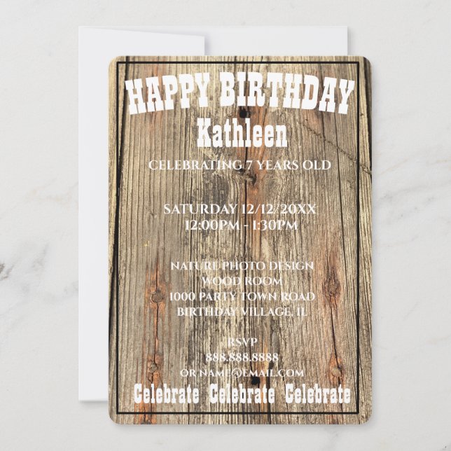 WOOD GRAIN PHOTO PLAYBILL ANNIVERSAIRE INVITATION (Devant)