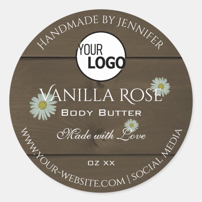Wood Grain Product Packaging Labels Daisies Logo (Front)