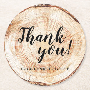 Wood Grain Rustic Corporate Thank You Favour Round Paper Coaster