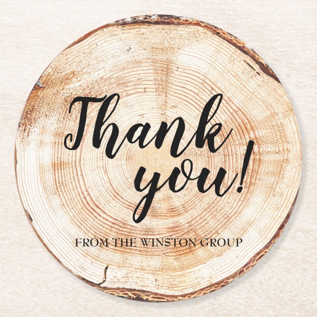 Wood Grain Rustic Corporate Thank You Favour Round Paper Coaster (Front)