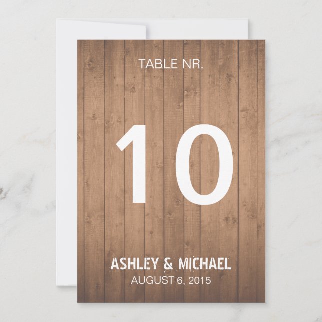 Wood Grain rustic wedding table numbers (Back)