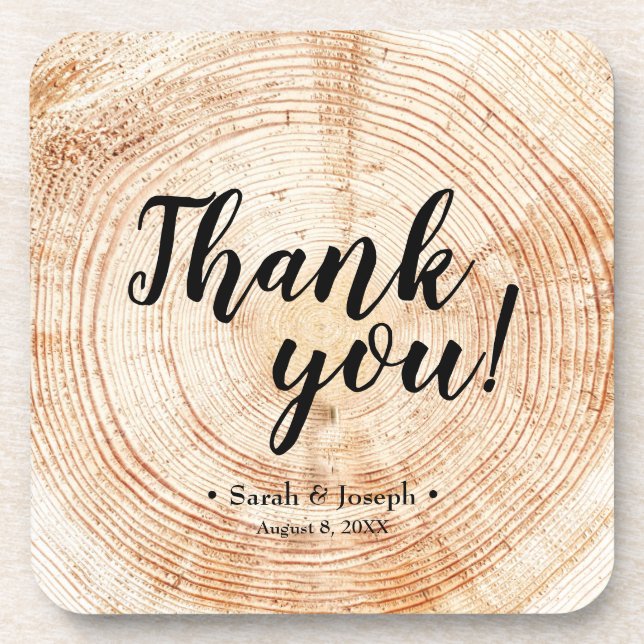 Wood Grain Rustic Wedding Thank You Favour Coaster (Front)
