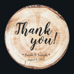 Wood Grain Rustic Wedding Thank You Favour Magnet<br><div class="desc">Show your appreciation with our "Wood Grain Rustic Wedding Thank You Favour Magnets". These charming magnets feature a rustic wood grain cut slice design and can be personalized with your names and wedding date, making them a perfect keepsake for your guests. The aesthetic adds a touch of rustic elegance to...</div>