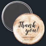Wood Grain Rustic Wedding Thank You Favour Magnet<br><div class="desc">Show your appreciation with our "Wood Grain Rustic Wedding Thank You Favour Magnets". These charming magnets feature a rustic wood grain cut slice design and can be personalized with your names and wedding date, making them a perfect keepsake for your guests. The aesthetic adds a touch of rustic elegance to...</div>
