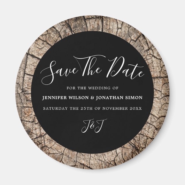 Wood Grain Rustic Wedding Tree Ring Custom Magnet (Front)