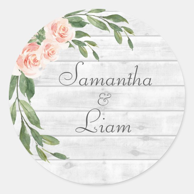 Wood Grain Rustic White Script Names Sticker (Front)