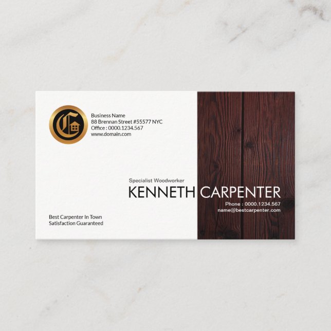 Wood Grain Special Side Timber Panel Carpenter Business Card (Front)