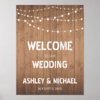 Wood Grain string lights Welcome wedding sign