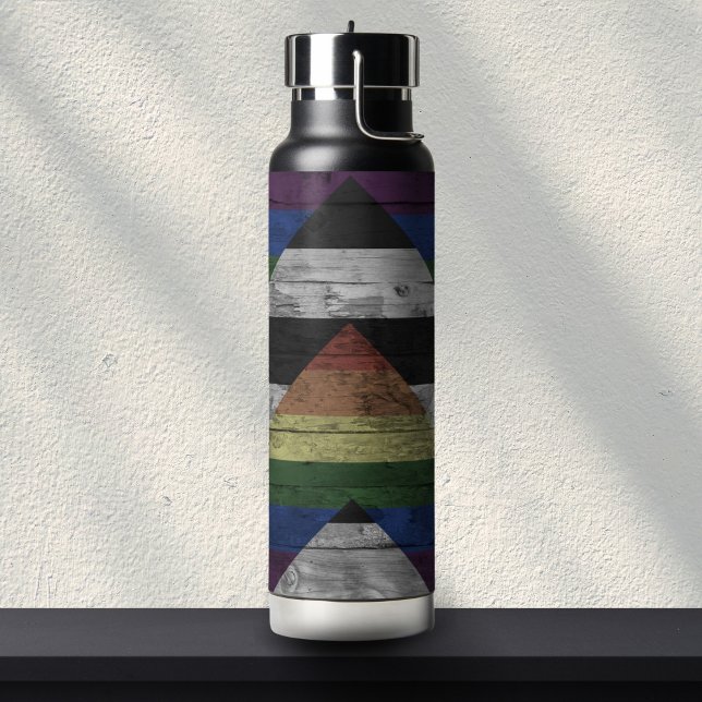 Wood Grain Subtle Ally Pride Flag Colours Water Bottle (Creator Uploaded)