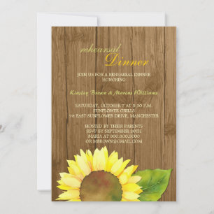 Wood Grain Sunflower Wedding Rehearsal Dinner Invitation