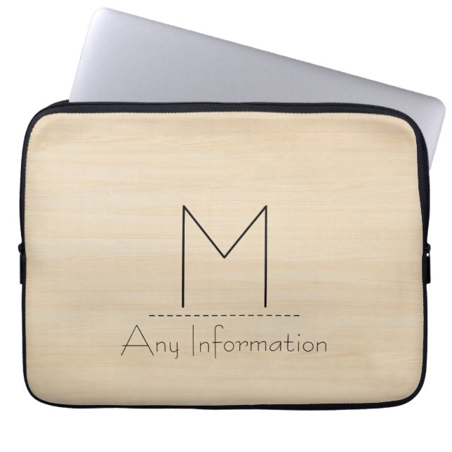 Wood Grain Texture Monogram Laptop Sleeve (Front)