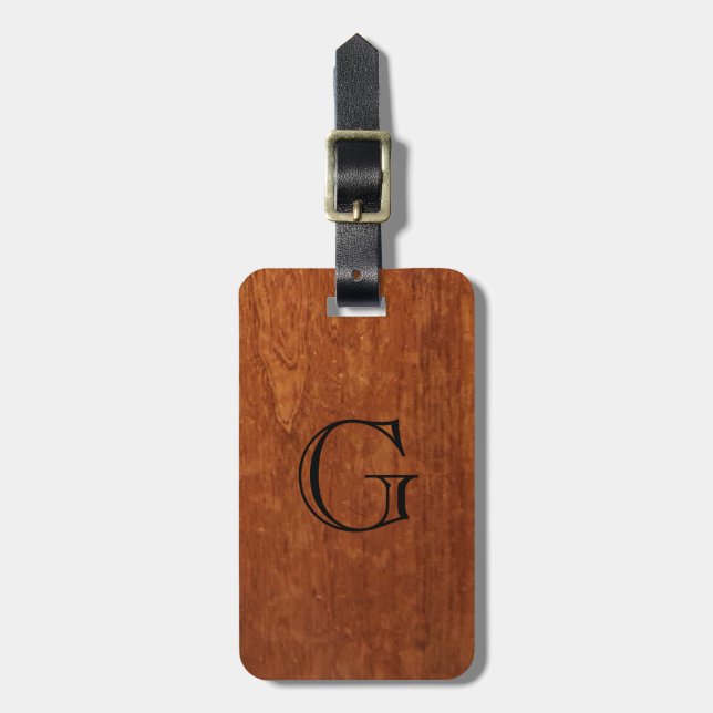 Wood Grain Texture | Rustic Monogram Luggage Tag (Front Vertical)