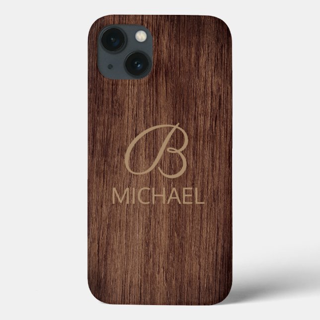 Wood Grain Timber With Monogram Personalized Name Case-Mate iPhone Case (Back)