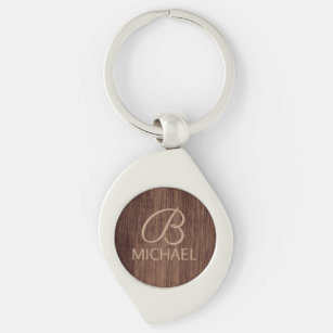 Wood Grain Timber With Monogram Personalized Name Keychain