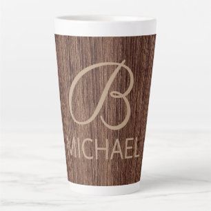 Wood Grain Timber With Monogram Personalized Name Latte Mug