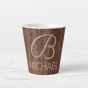 Wood Grain Timber With Monogram Personalized Name Latte Mug