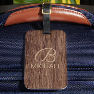 Wood Grain Timber With Monogram Personalized Name Luggage Tag