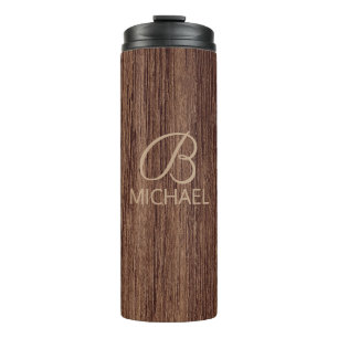Wood Grain Timber With Monogram Personalized Name Thermal Tumbler