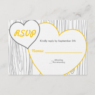 Wood Grain Wedding RSVP cards - Yellow and Grey