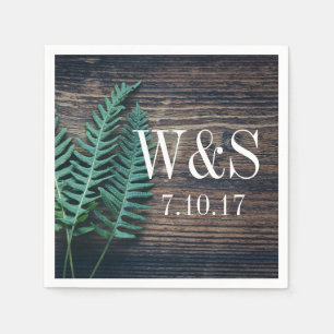 Wood & Greenery Ferns Couple's Initials Wedding Napkin