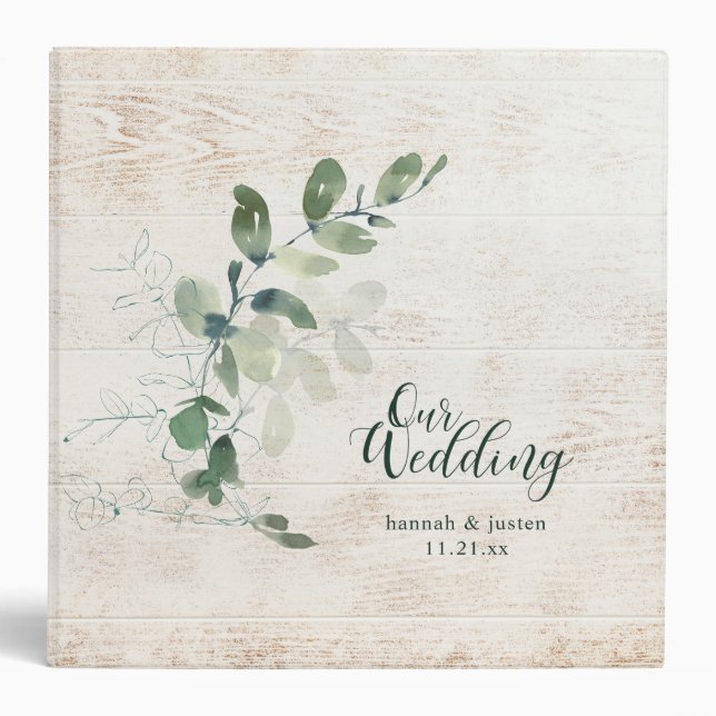 Wood Greenery Script Wedding Planner Photos Binder (Front)