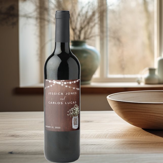 Wood Gypsophila Baby's Breath Mason Jar Wine Label (Creator Uploaded)