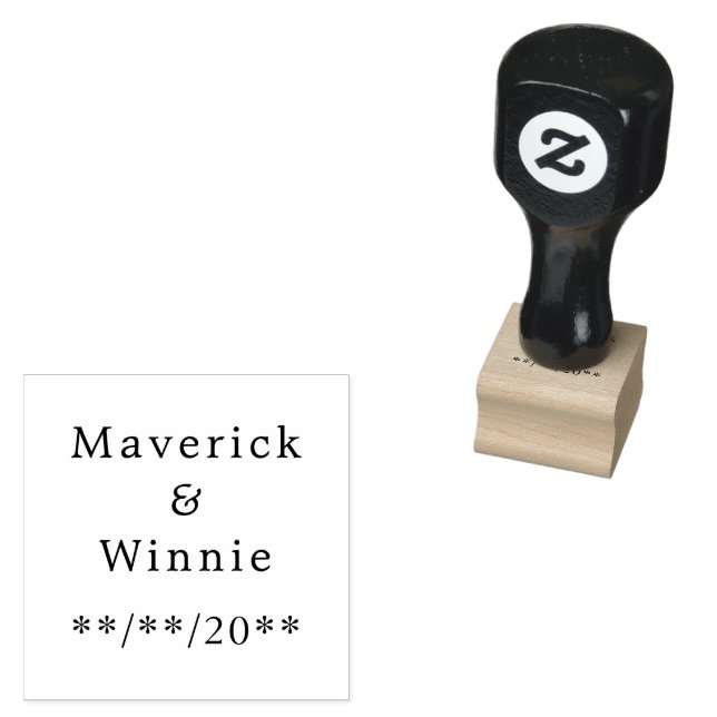 Wood Handle Stamp with Couple’s Name and Date (Stamped)
