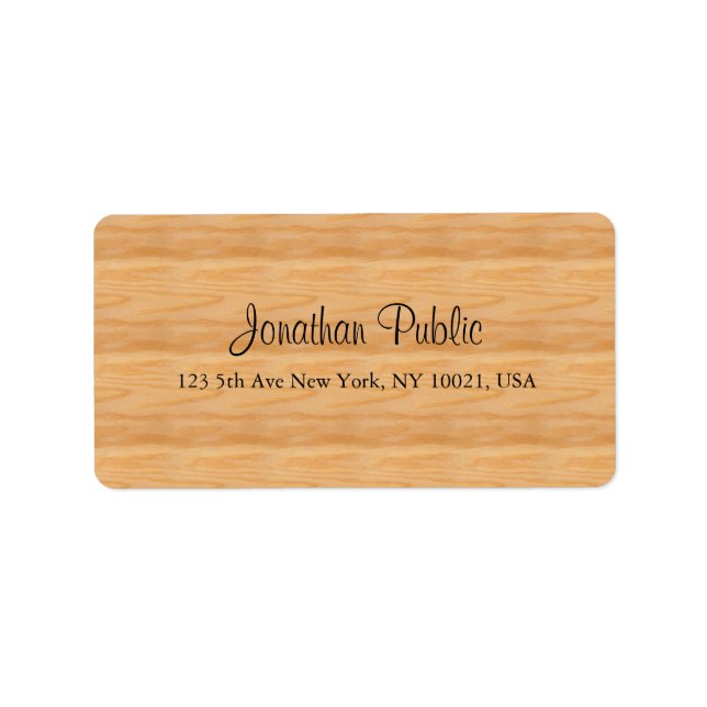 Wood Handwritten Script Name Text Elegant Address Label (Front)